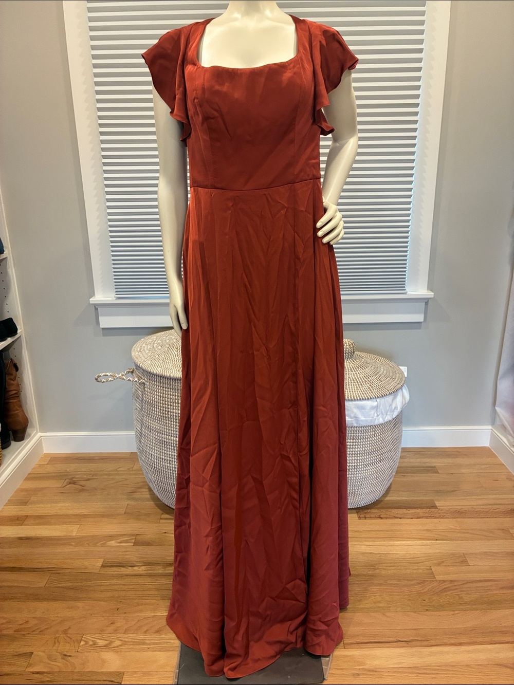 Azazie Rust Red Maxi Dress with Flutter Sleeves